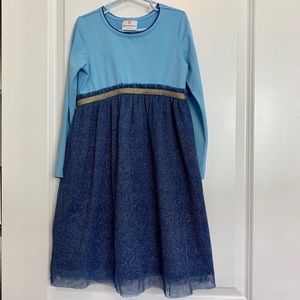 Like-New Hanna Andersson Blue Gold Sparkle Dress
